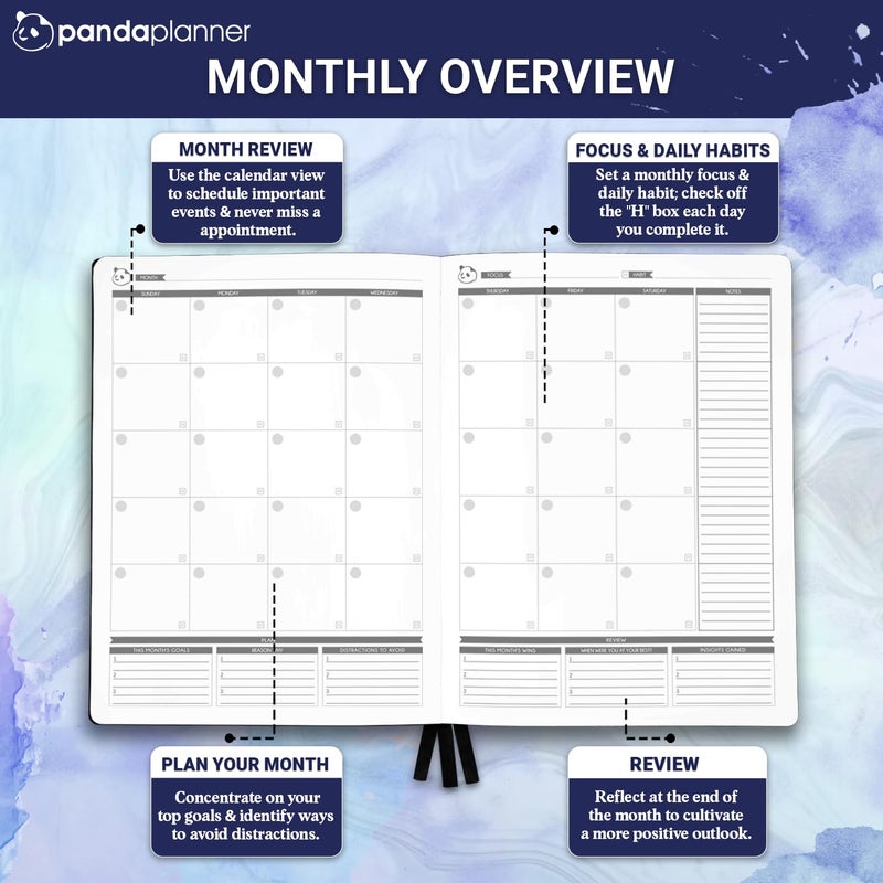 Panda Planner Pro A4 Daily Planner 2026 â€“ 6 Month Undated Planner with Hourly Schedule, Large 8.5x11 Layout, To Do List, Daily Journal, Goal Planner, Habit Tracker & Gratitude Organizer for Home/Office â€“ Purple - Image 5